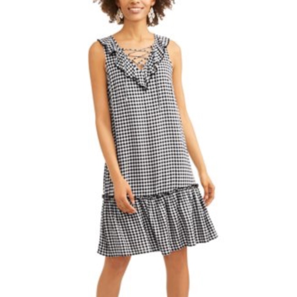 lace up ruffle dress